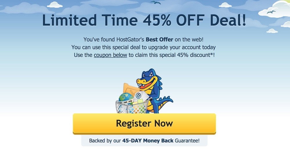 HostGator special discount 45% off